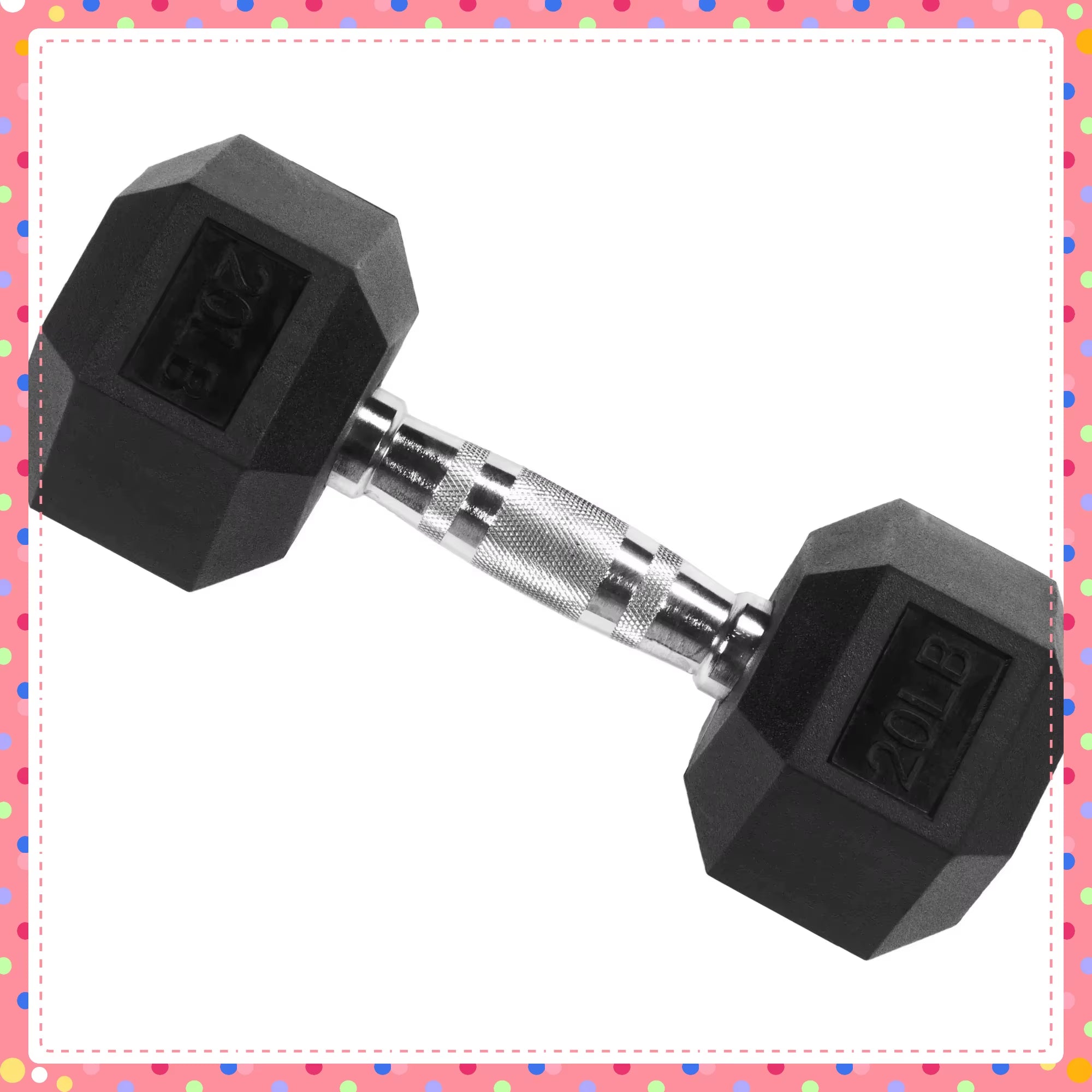 20Lb Black Rubber Encased Hex Dumbbell Single, Non-Roll Design for Home Gym Strength Training & Weightlifting