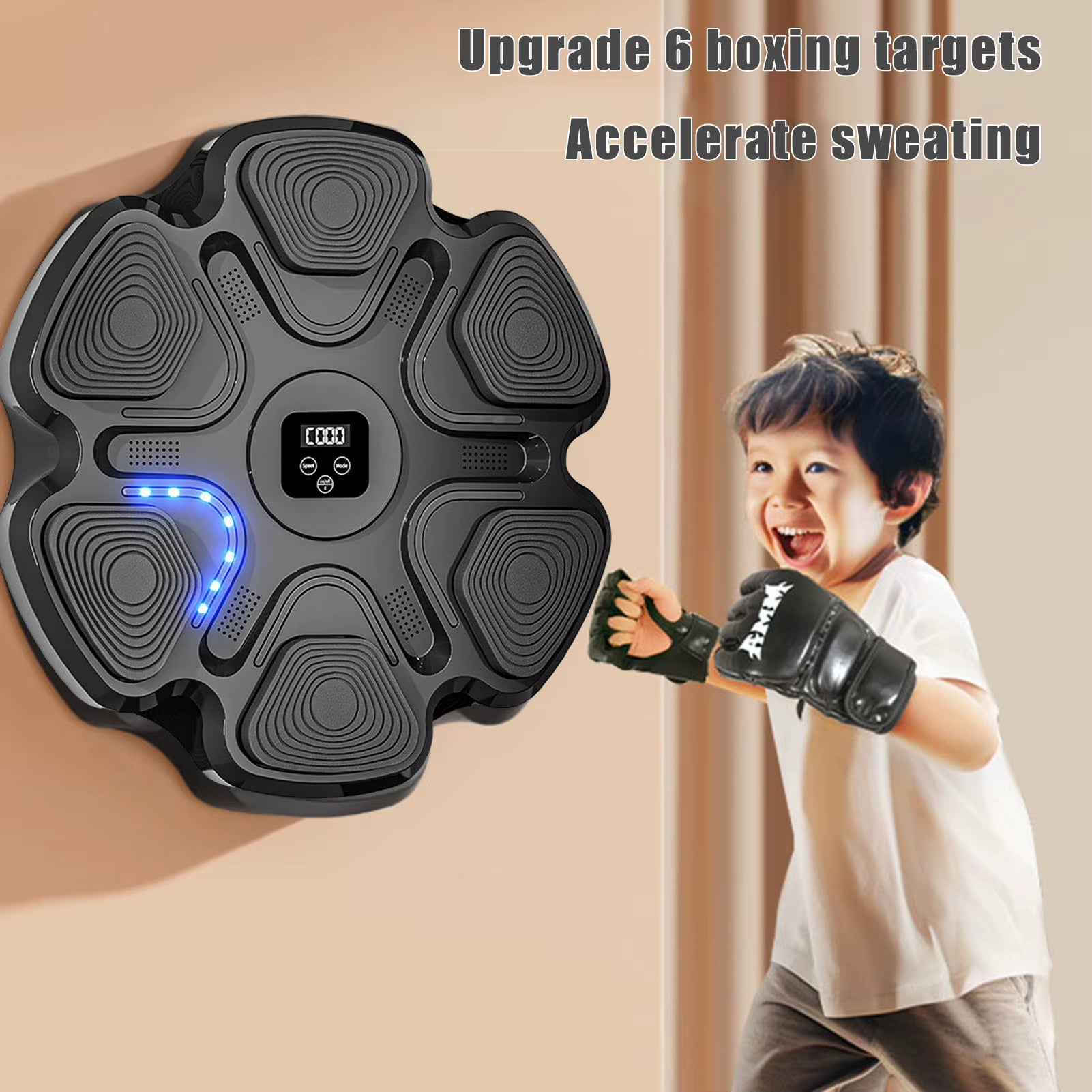 Smart Music Boxing Machine Reaction Wall Target Punch Trainer for Kids Adults Home Training with Rhythm Lights and Gloves