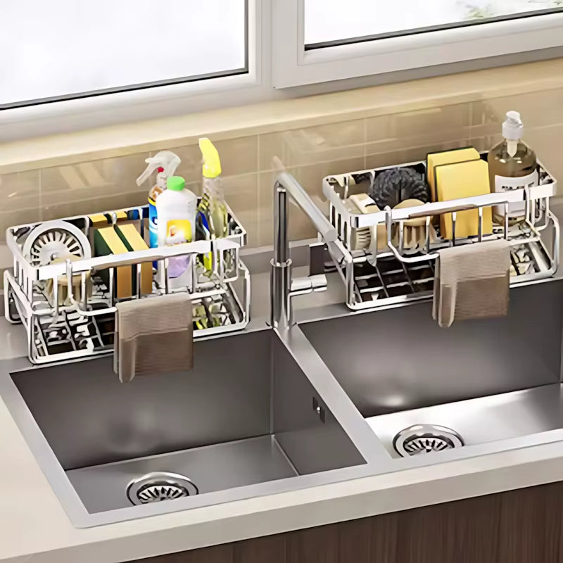 Over-Sink Kitchen Organizer - Sponge Holder & Drying Rack with Faucet Mount, Space-Saving Storage for Sponges and Brushes