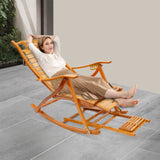 Rocking Chair, Foldable Bamboo Sun Lounger Chair, Lounge Chair with Adjustable Armrest and Footrest for Balcony Camping Garden
