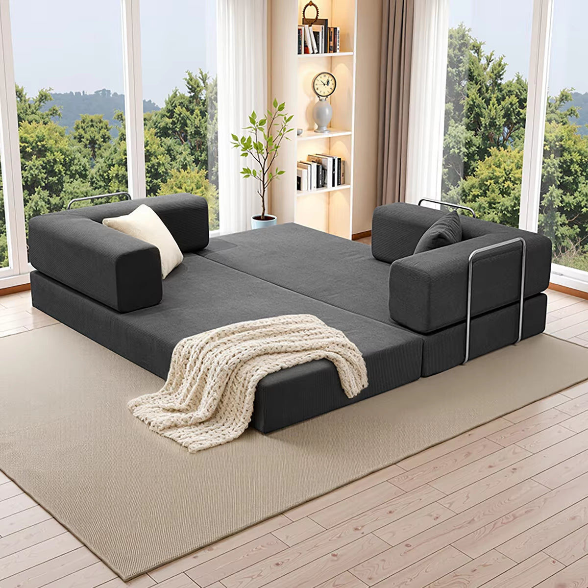 Foldable Sofa Bed with a Removable Backrest, an Oversized Floor Sofa That Works as a Two-Seater Perfect for Living Rooms.