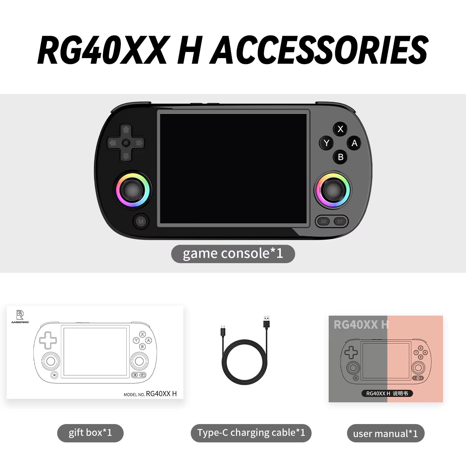 RG40XX H Handheld Game Console 4'' Screen Linux System Joystick RGB Lighting Effect RG40XXH Video Player Trimui Console