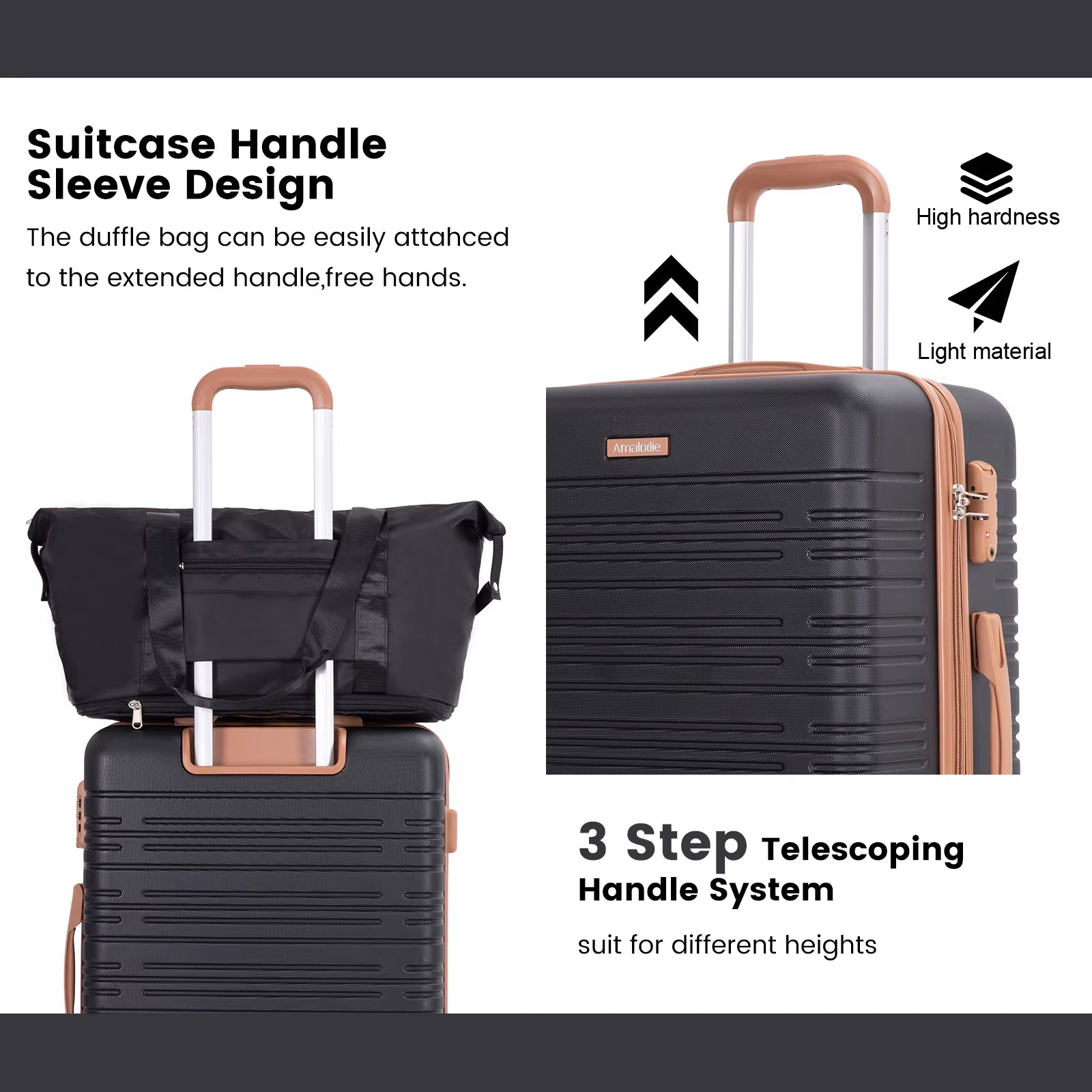 Luggage Sets 5 Pieces,Hardshell Suitcase Set with Double Spinner Wheel,Travel Case with TSA Lock and Weekend Duffle Bag