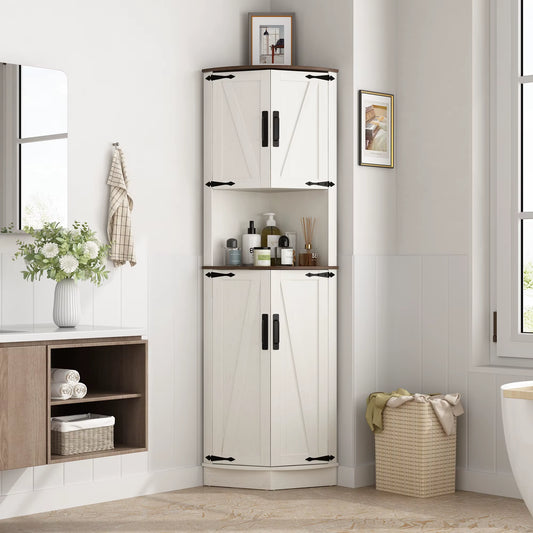 Bathroom Storage Tall Cabinet with Doors, 67" Corner Storage Cabinet with Barn Doors and Adjustable Shelf for Kitchen Bathroom