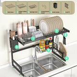 Dish Rack above Sink - Two-Tier Large Capacity Draining Rack with Knife and Utensil Holder Home Decor