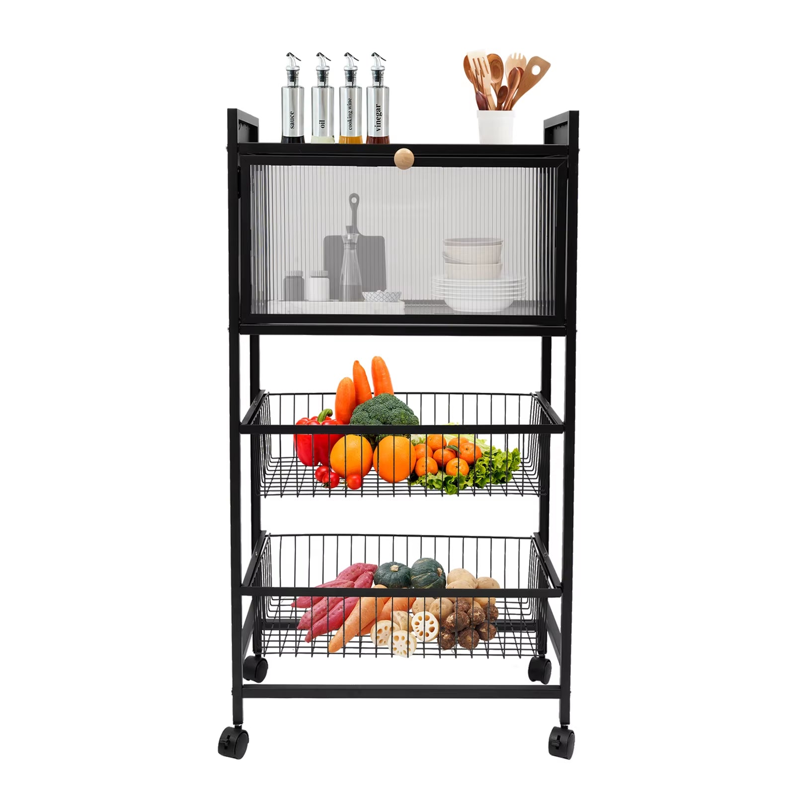 4-Storey Kitchen Storage Rack 55X27.5X96.5Cm with Brake Casters Black/White - Organization Solution for Your Kitchen