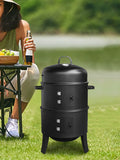 Vertical Charcoal Smoker with Built-In Thermometer BBQ Smoker Grill 2 Access Doors for Parties Camping Outdoor Cooking