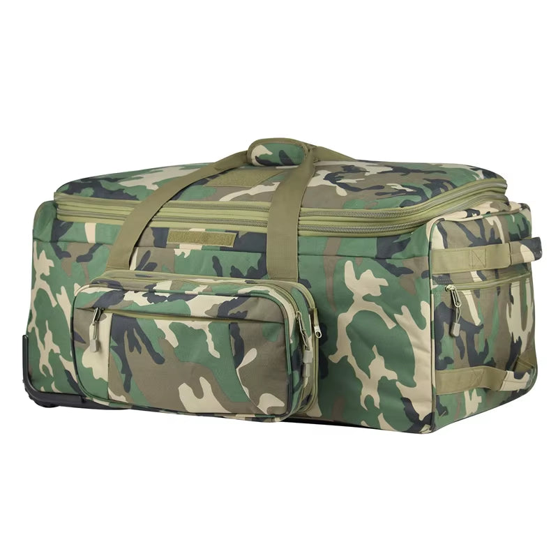 124L Large Capacity Tactical Duffel Bag Rolling Luggage for Heavy-Duty Camping Hiking Luggage Travel Suitcase