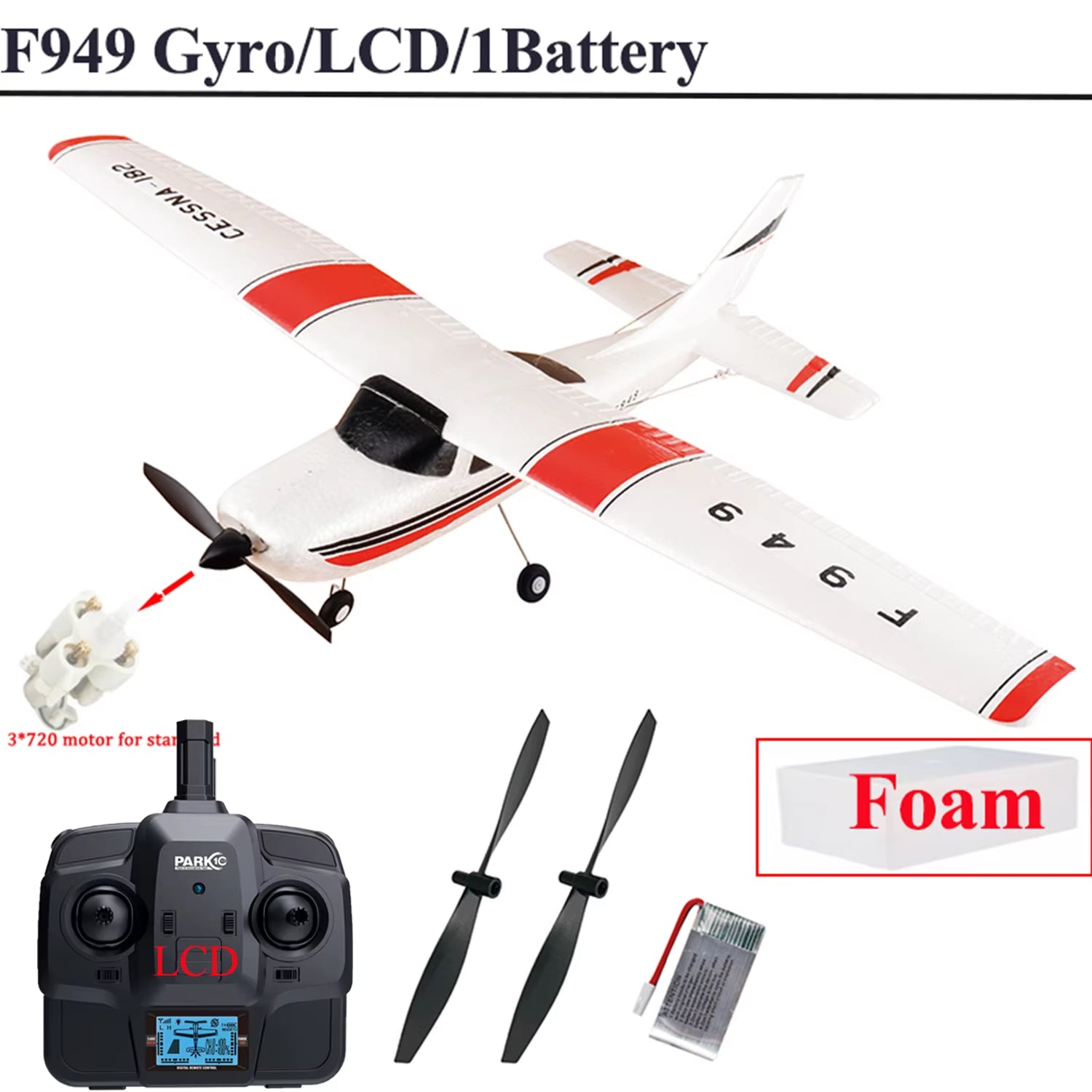 【C0】 2.4G F949 LCD Version RC Airplane Cessna 182 3D6G 3Ch Fixed Wing Plane Outdoor Drone RTF with Gyroscope and Night
