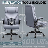 Ergonomic Leather Office Chair with Adjustable High Back and Flip-Up Armrests for Big and Tall Users, Customizable Lumbar Support