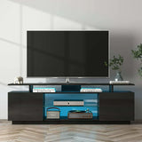 TV Stand for 65-80 in TV, Modern High Gloss Entertainment Center with Adjustable Mood Lighting, Glass Shelves & Largestorage