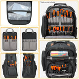 Professional Tool Backpack - Heavy-Duty Storage Bag with Multiple Compartments and Padded Straps in Black/Grey