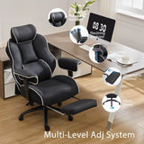 Big and Tall Ergonomic Executive Office Chair with Footrest and Lumbar Support, High Back PU Leather Design
