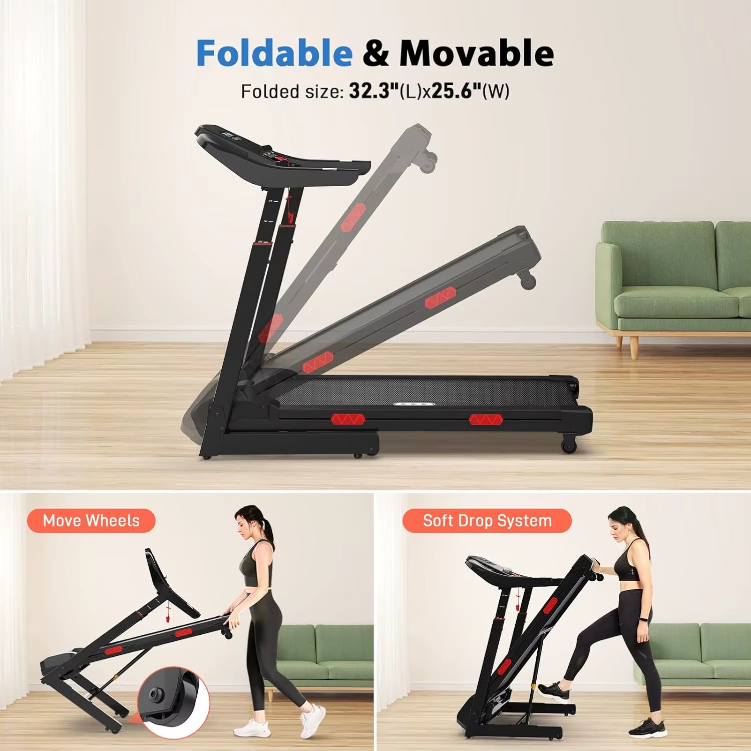 Auto Incline Treadmill with 400 Lbs Capacity - Foldable Running Machine for Home with APP, Voice Control and Speaker - 8.7 MPH