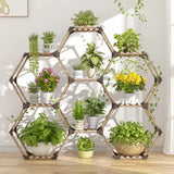Hexagonal Plant Stand Indoor Outdoor Large Wooden Shelf 6 Tier 9 Pot Holder for Patio Balcony Living Room