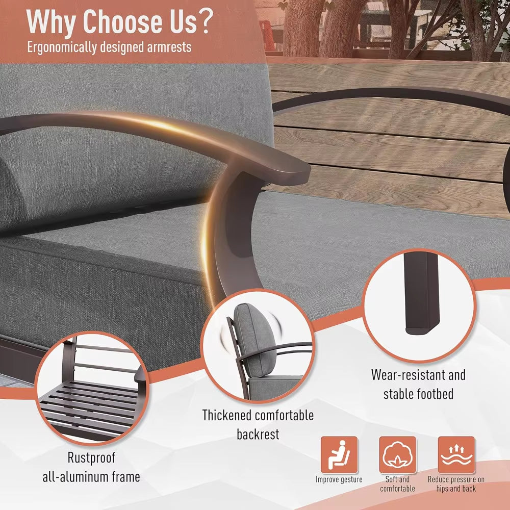 Aluminum Patio Furniture Set 4-Seat Modern Metal Outdoor Conversation Sets W/45In Propane Fire Pit Table and Loveseat