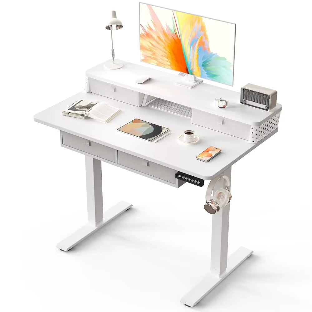 40" x 24" Electric Height Adjustable Standing Desk with 4 Storage Drawers, Customized Sit-Stand Computer Desk
