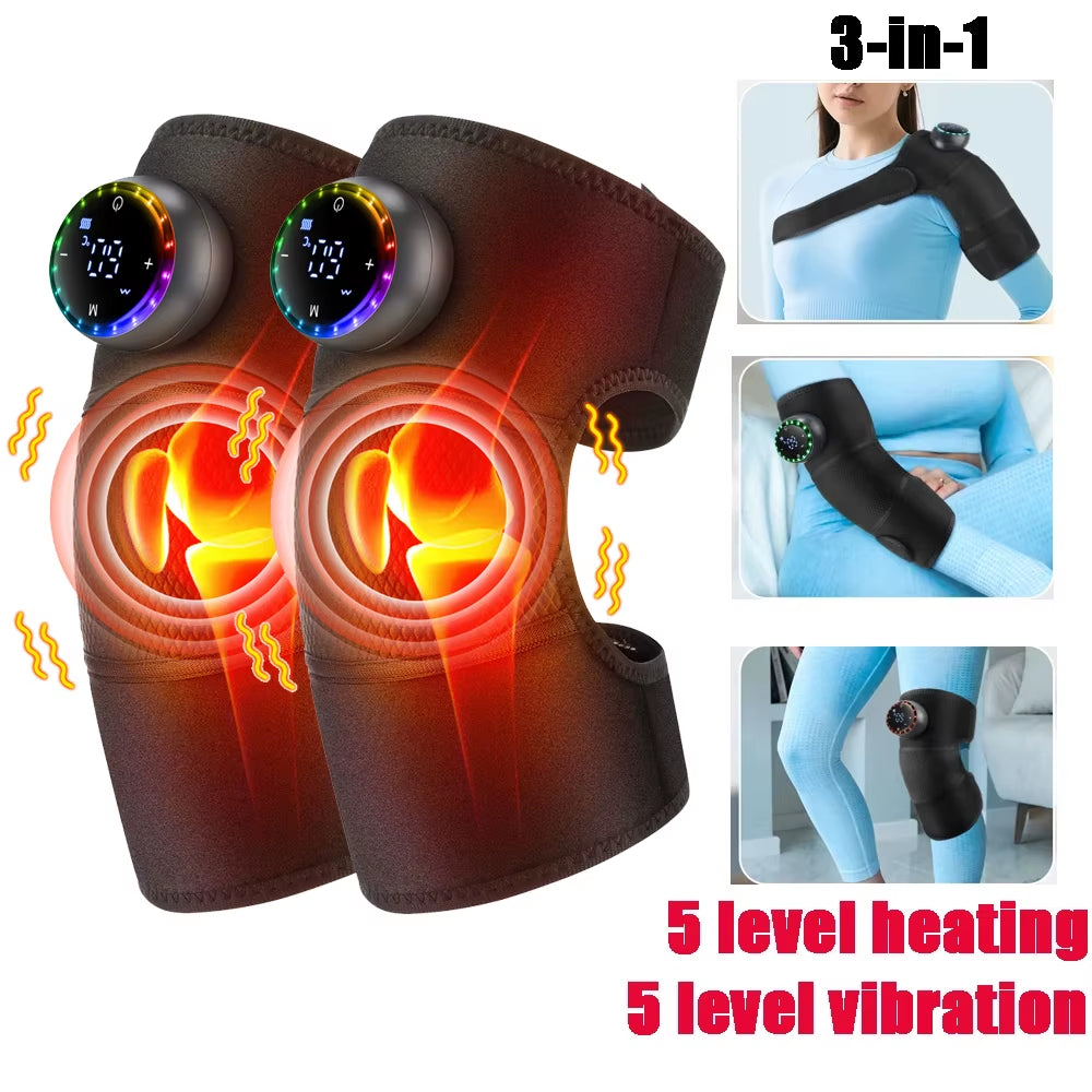 Eletric Heating Knee Massage Instrument Cordless Hot Compress Vibrator Knee Pad Joint for Elbow Leg Brace Care Muscle Relaxation