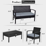 4Pcs Outdoor Patio Rattan Wicker Set Table Sofa Cushioned Deck Black