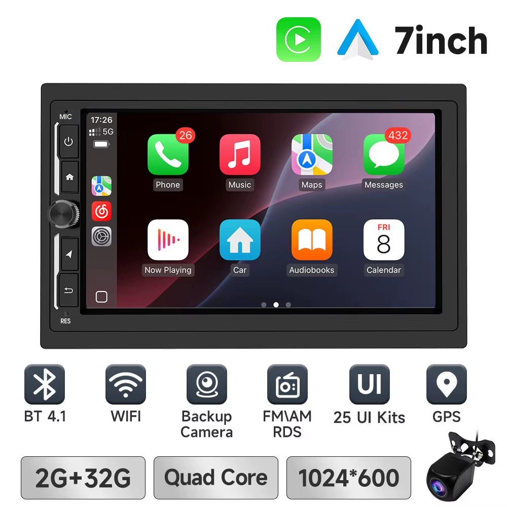 7 9 10 Inch 2Din Car Stereo with Wireless Carplay and Android Auto Car Radio with BT4.1 Backup Camera Mirror Link GPS Wifi FM AM