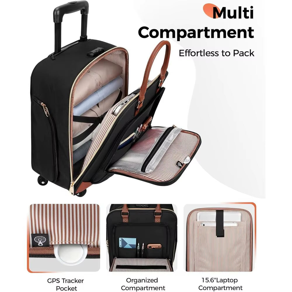 16 Inch Spinner Laptop Bag, Women'S Rolling Briefcase, Airline Approved Personal Item Travel Suitcase for Work and Travel