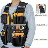 Multi-Pocket Tool Vest with Reflective Strips, Durable Oxford Fabric, Black and Yellow