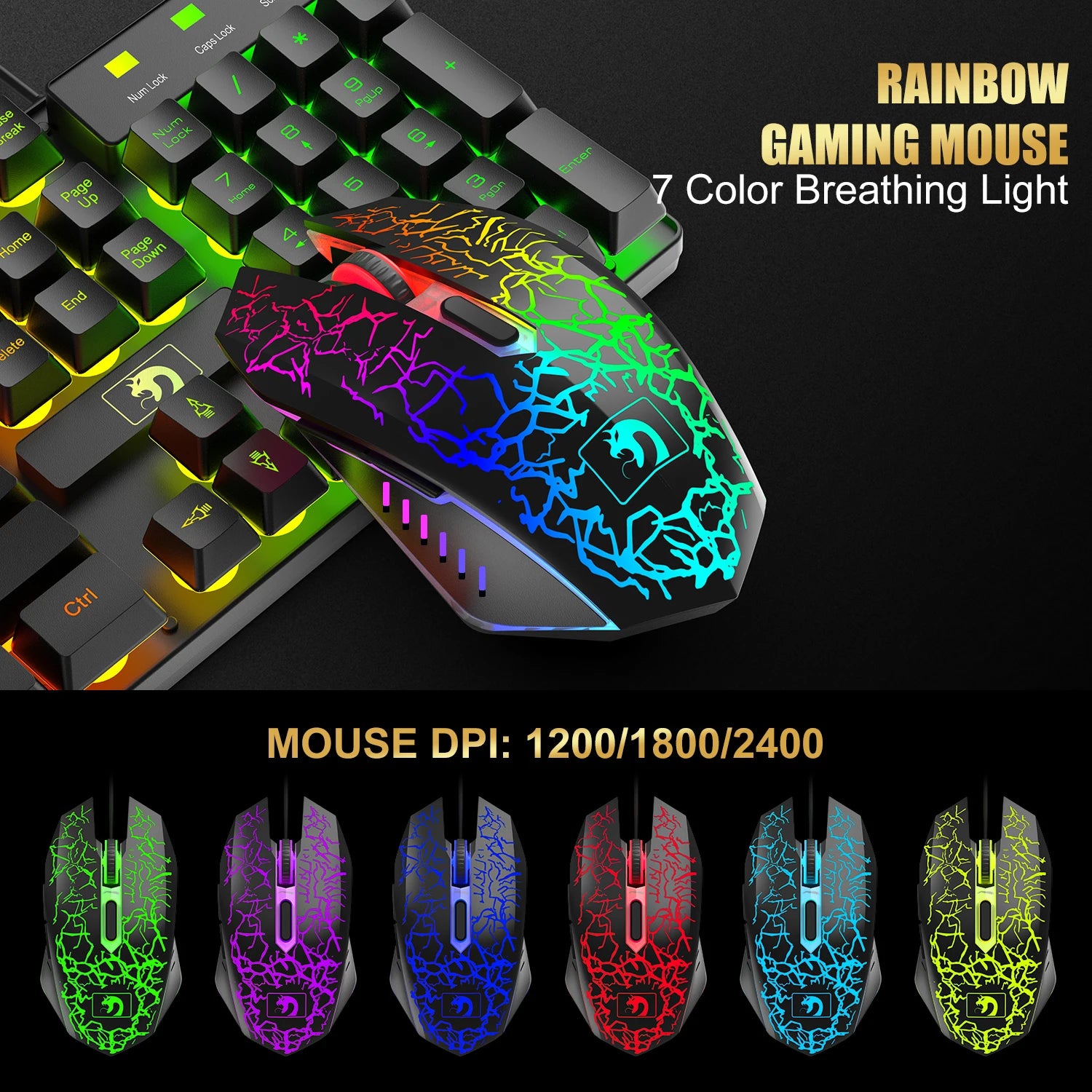 MANBASNAKE T11 Wired Gaming Keyboard and Mouse Headset Combo,Rainbow LED Backlit Wired Keyboard