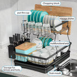 Kitchen Countertop Large Dish Drying Rack Removable High-Capacity Dish Drainer Double-Layer Dish Rack with Cutlery Storage Tray