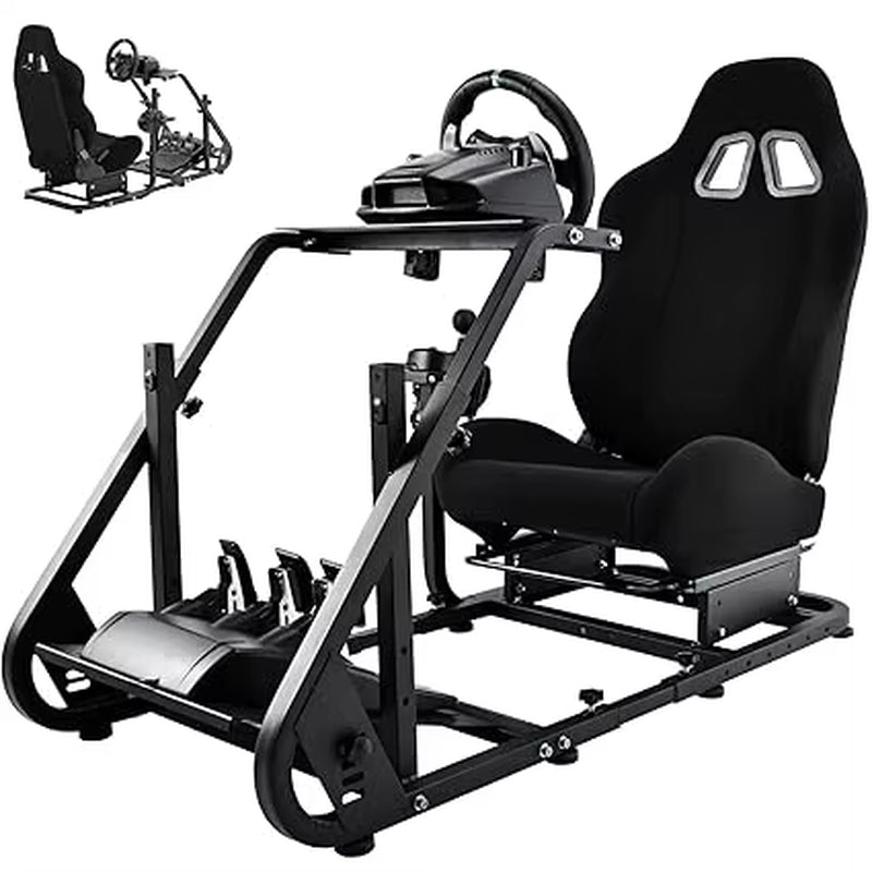 Racing Simulator Cockpit with Seat for Logitech, Thrustmaster, and Fanatec Steering Wheels: Compatible with G25, G27, G923, And