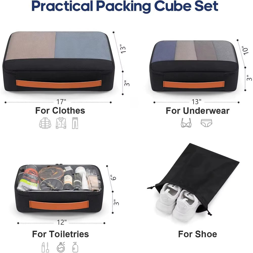 Expandable 22X14X9 Carry-On Luggage, 20 Inch Suitcase with Wheels & TSA Lock, Travel Bag Set with 4 Packing Cases for Men & Wome