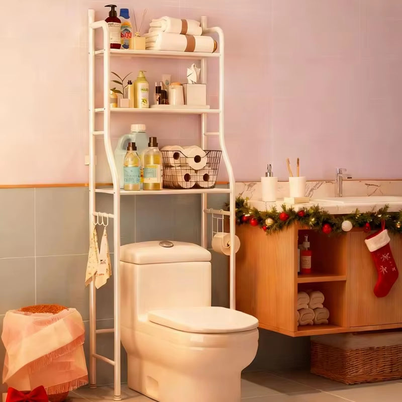 Storage Rack above 3-Layer Toilet, Space Saving Metal Bathroom Rack, Independent Toilet Storage Rack Above, with 4 Bathroom Hook