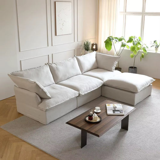 L-Shaped Plush Cloud-Like Sectional Sofa with Chaise and Removable Covers, Ideal for Living Rooms (Beige)