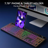 Wireless Keyboard and Mouse Combo with Backlit Full Size Ergonomic Keyboard with Phone Tablet Holder 2.4G Mouse for PC Laptop