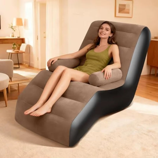 Inflatable Couch for Camping Blow up Couch for Adults with Armrest Waterproof Flocked Surface Inflatable Lounge Chair Indoor Po