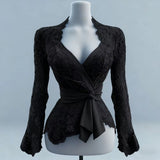 Sexy Women Mesh Lace T-Shirts Long Sleeve Tops Transparent Casual Sheer Basic Tie Front Shirt Blouses for Club Aesthetic Clothes