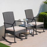 3 Pieces Patio Furniture Set Outdoor Wicker Rocking Chairs with Glass Coffee Table for Garden Backyard Porch Poolside, Beige