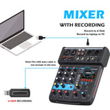 B 4 Channel 24 DSP DJ Audio Sound Mixer Interface Mixing Console Desktop Karaoke with MP3 Input USB Bluetooth Input Stereo