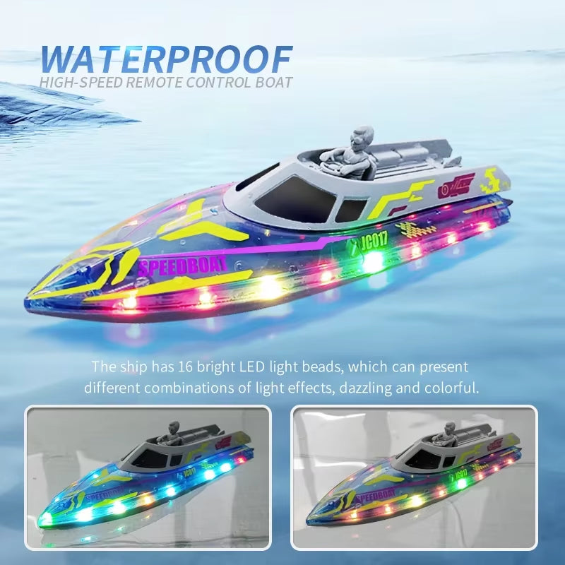 Electric RC Boat 2.4G Remote Control Stunt Speedboat Children Toy Lights High Speed RC Racing Boats Yacht Competitive Game Ship