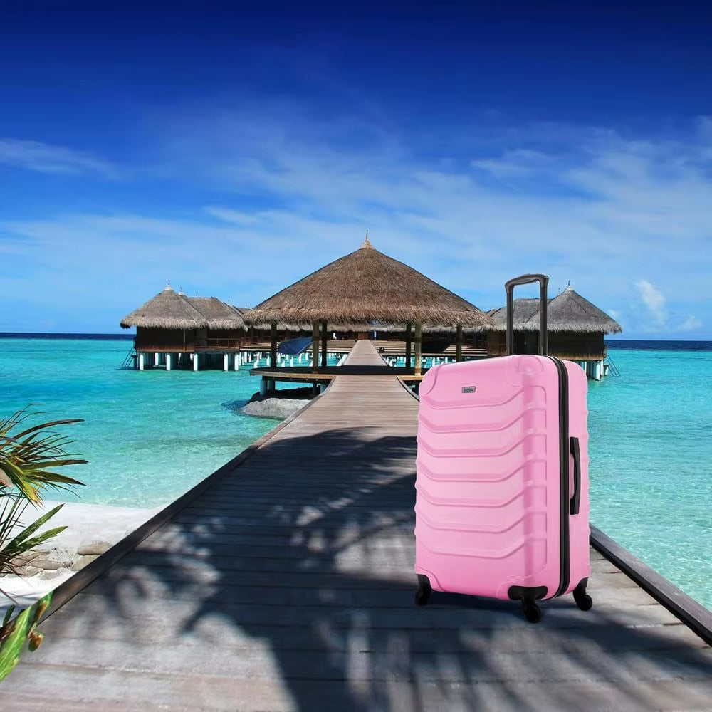 Lightweight Hardshell Spinner Luggage with Handle and Trolley, 28-Inch Pink Travel Suitcase