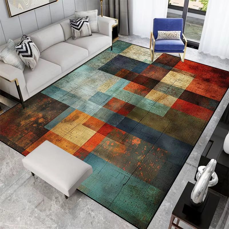 Nordic Abstract Geometric Carpets for Living Room Plush Decoration Home Retro Non-Slip Floor Mat Washable Bedroom Cloakroom Rugs