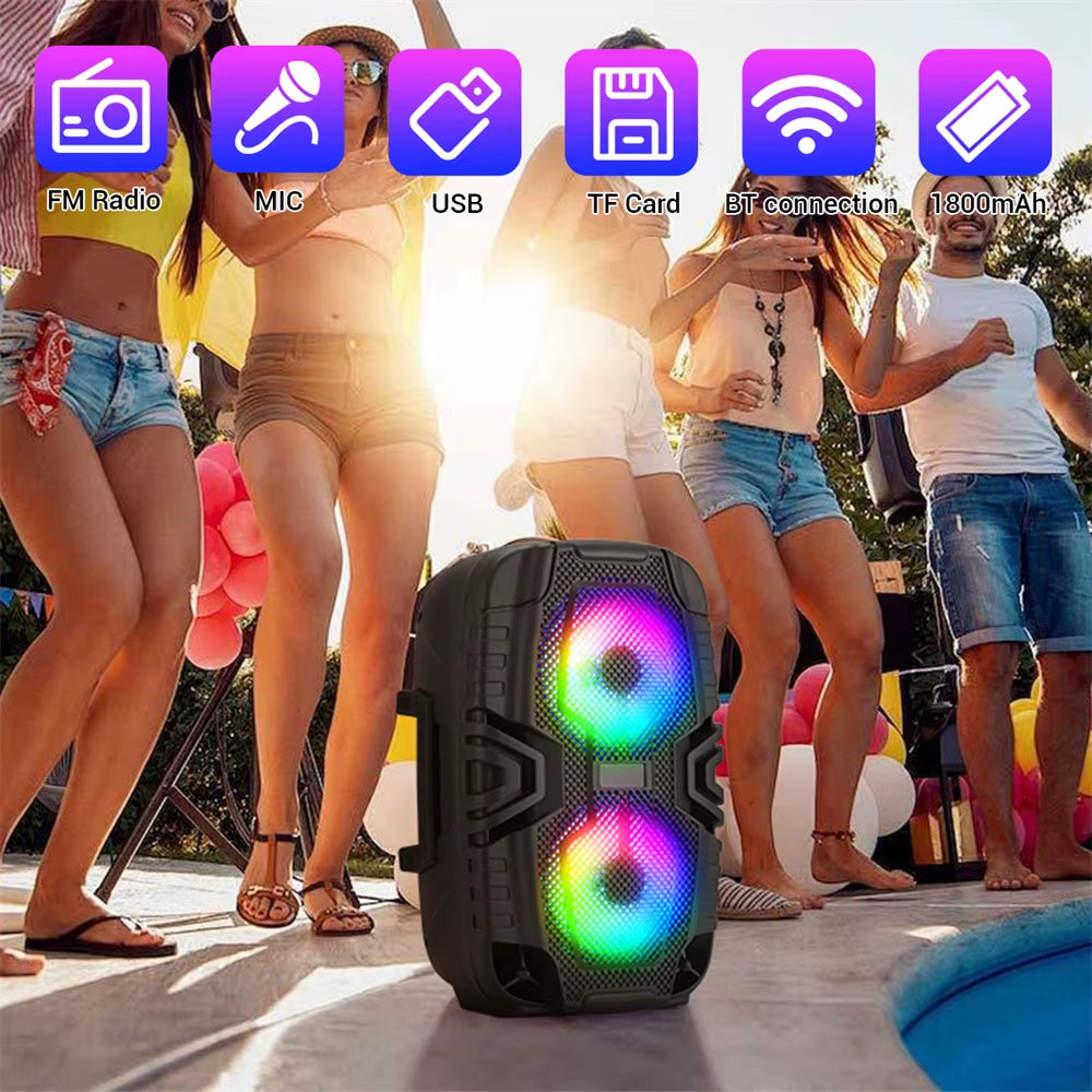 Portable Outdoor Bluetooth Speaker 6 Inch Double Horn Subwoofer Wireless Column Bass Sound with Mic