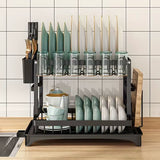 2-Tier Dishwasher with Drain Tray for Tableware, Cutlery, and Tray Storage - Kitchen Countertop Drying Rack