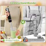 Cordless Immersion Blender Handheld 4-In-1 with 500Ml Chopper 600Ml Beaker Egg Whisk 8 Speeds USB Rechargeable for Smoothies Ba