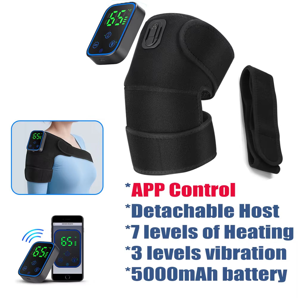 Wireless Shoulder Massager Pad Wrap App-Controlled Graphene Heating 7 Temp Levels 3 Vibration Modes 3 Timers LCD Muscle Relax