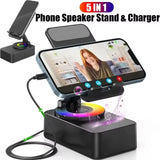 Wireless Bluetooth Speaker 5-In-1 Desktop Mobile Phone Holder Portable Power Bank Charge for Kitchen Travel Party Gym Outdoors