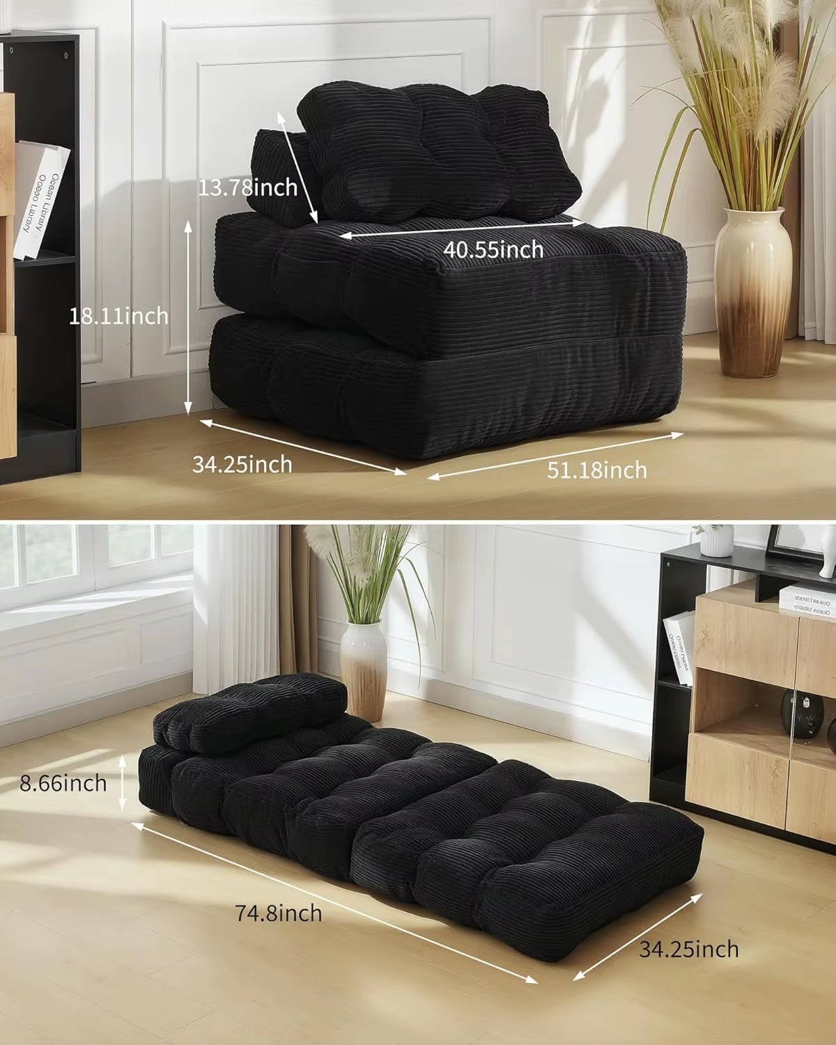 3-In-1 34" Folding Sofa Bed with Pillow Boneless Matress with Back Support Comfy Portable Convertible Sleeper Chair Floor Sofa