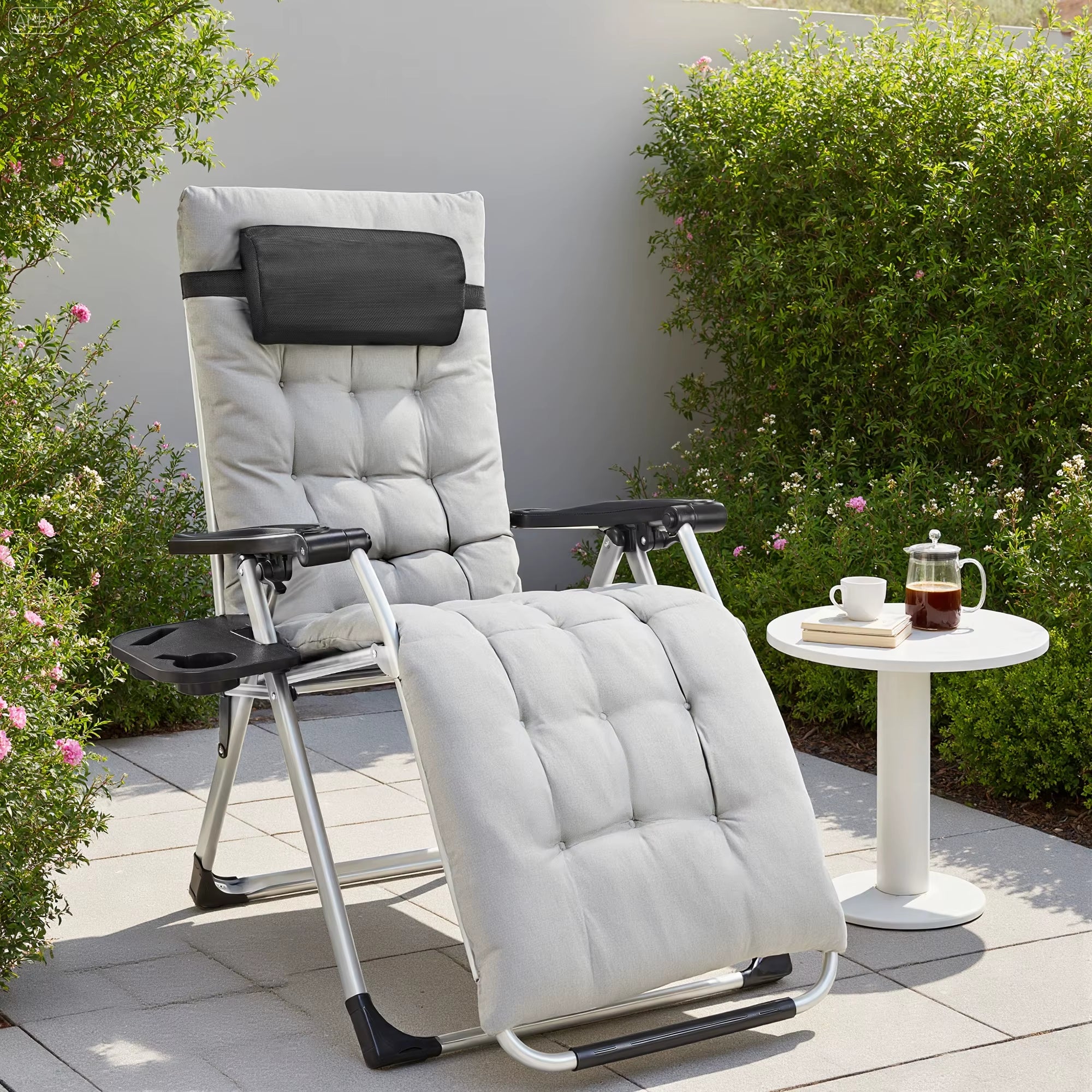 Zero Gravity Set of 2 Portable Recliner Camping Patio Outdoor Garden Lounge Chair with Cup Holder Trays Adjustable Pillow