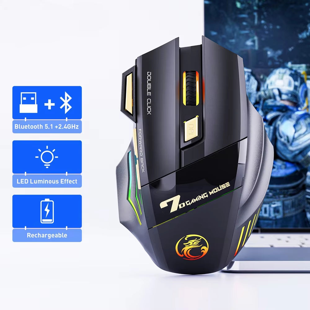 7-Key 2.4G Silent Rechargeable Colorful Breathing Light Wireless Gaming Mouse without Double Clicking Gaming Accessories