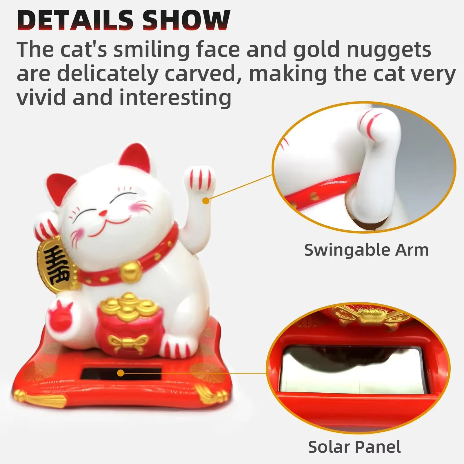 1Pc Mini Fortune Cat Figurine, Waving Hand Feng Shui Cat Decoration Home, Car Ornament, Holiday Gift, Home Decoration