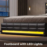 Queen Size LED Leather Bed Frame with Storage and Charging Station